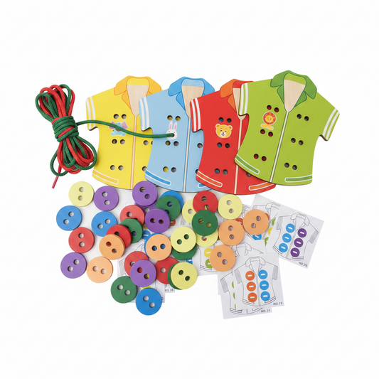 Wooden Button Threading/ Lacing Toy – Montessori Learning Game