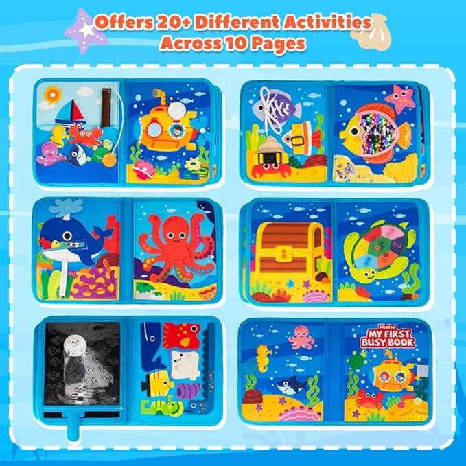 Sea-Themed Felt Busy Book for toddlers with color and pattern matching activities

