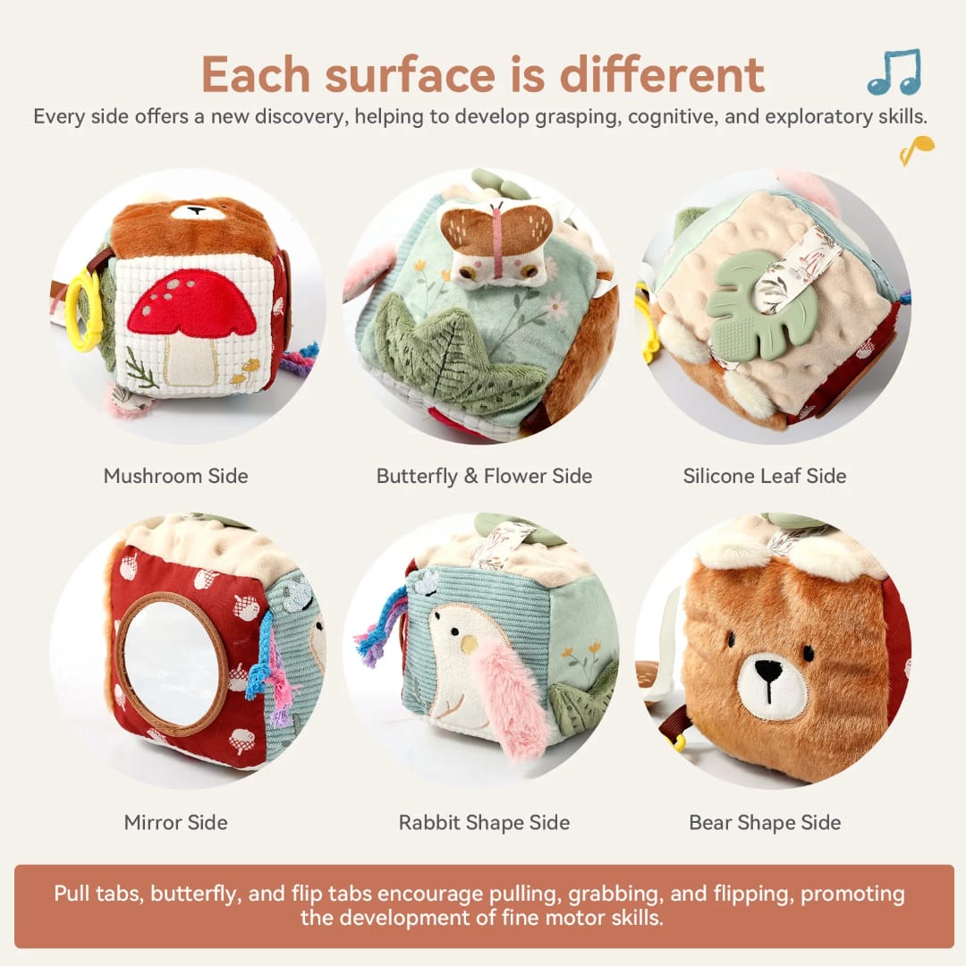Soft sensory cube with built-in rattle

