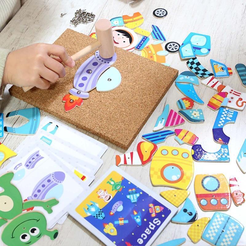 Space Hammer and Nails Game - Cork Board Hammering Set – Wooden Tap – Tap toy