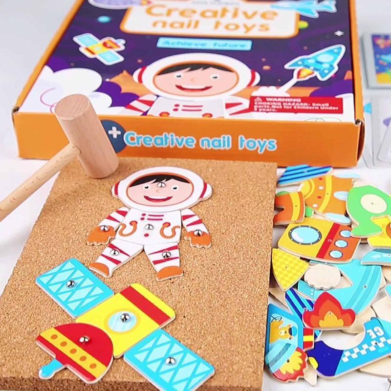 Space Hammer and Nails Game - Cork Board Hammering Set – Wooden Tap – Tap toy