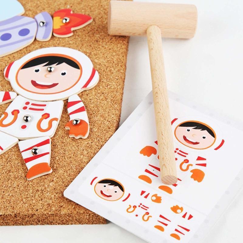 Space Hammer and Nails Game - Cork Board Hammering Set – Wooden Tap – Tap toy