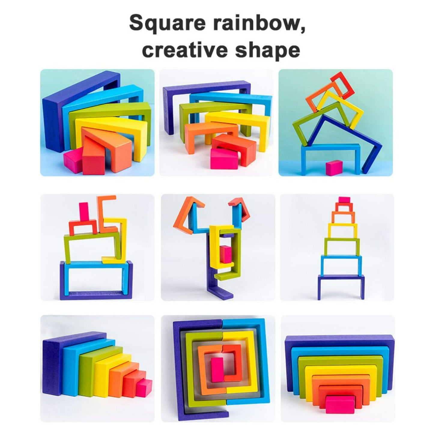 Wooden Rainbow Stacker Nesting Puzzle Blocks – 27 Pieces Montessori Toy for Kids - Small version