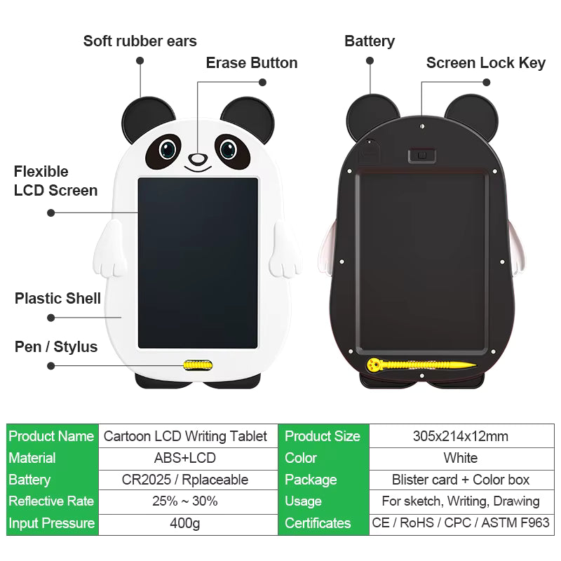 Kids Doodle Board LCD Writing Tablet – 8.5” Reusable Drawing Pad | Animal Designs
