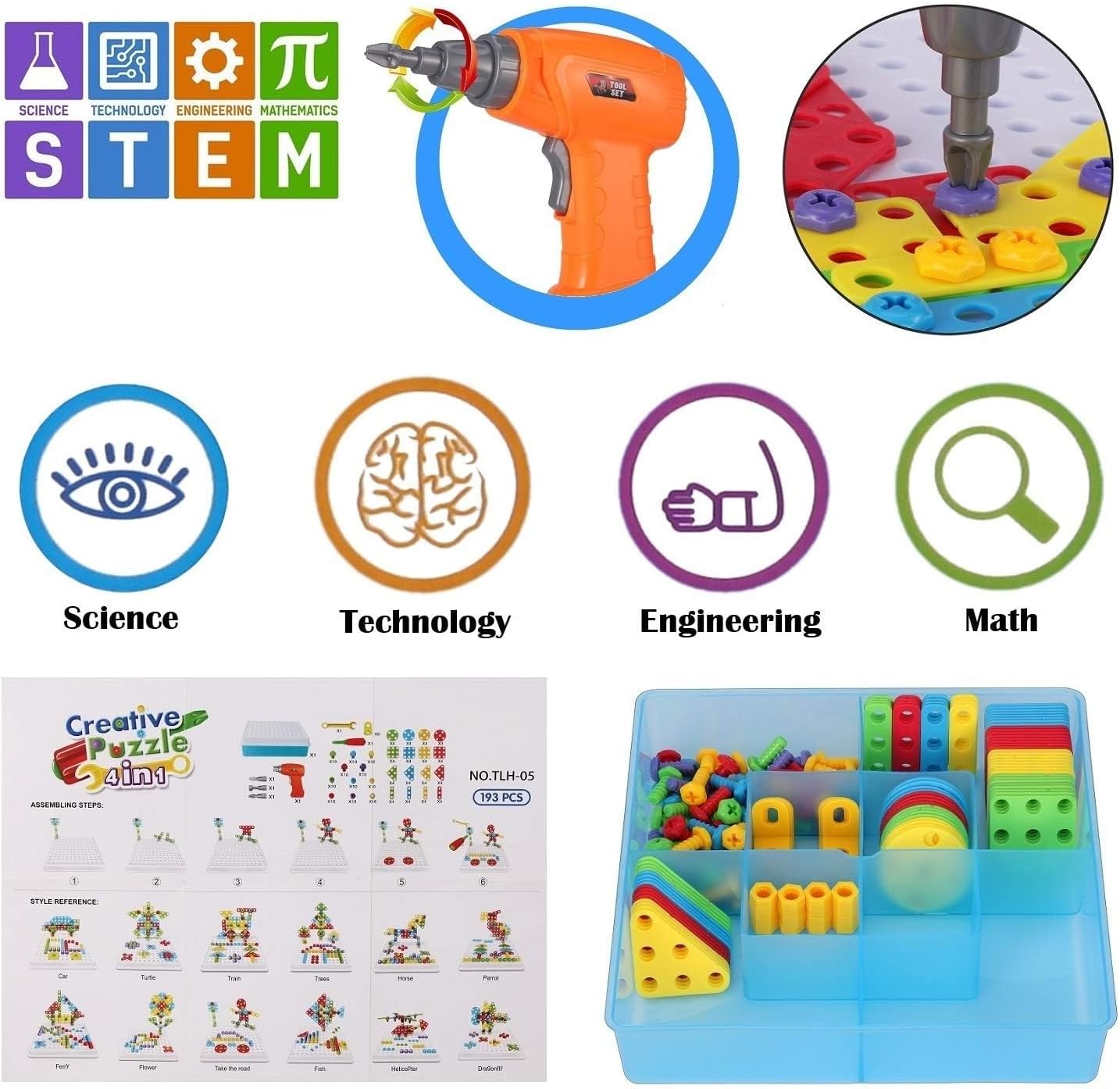 Portable STEM toy set with storage case for children
