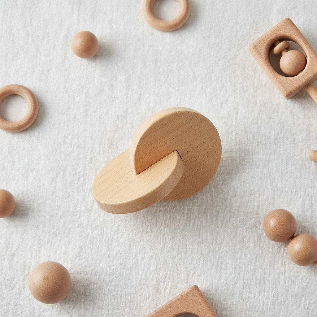 Flat lay small wooden disc Montessori toy