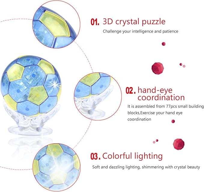 Crystal Puzzle 3D Soccer Ball – 76 Piece Medium Difficulty Brain Teaser Puzzle Gift