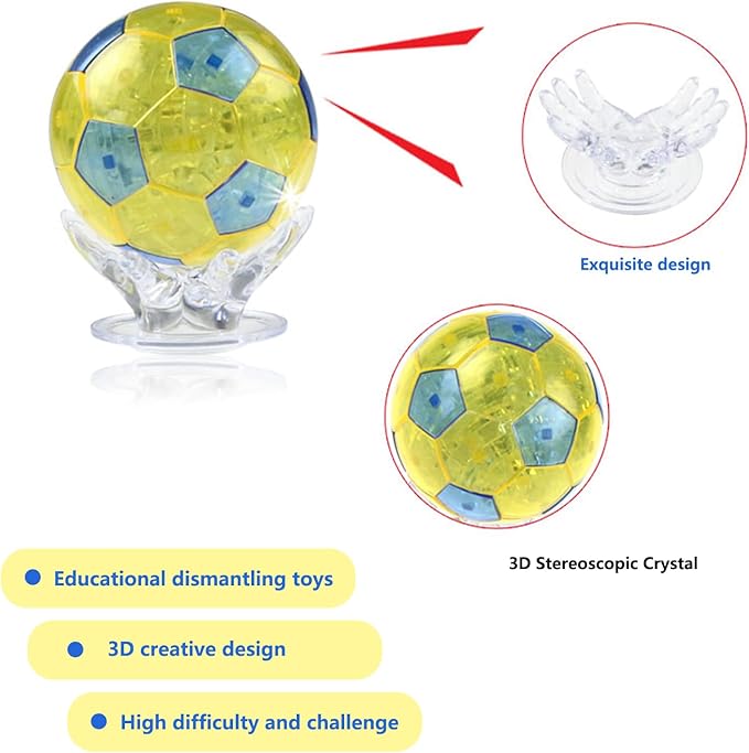 Crystal Puzzle 3D Soccer Ball – 76 Piece Medium Difficulty Brain Teaser Puzzle Gift