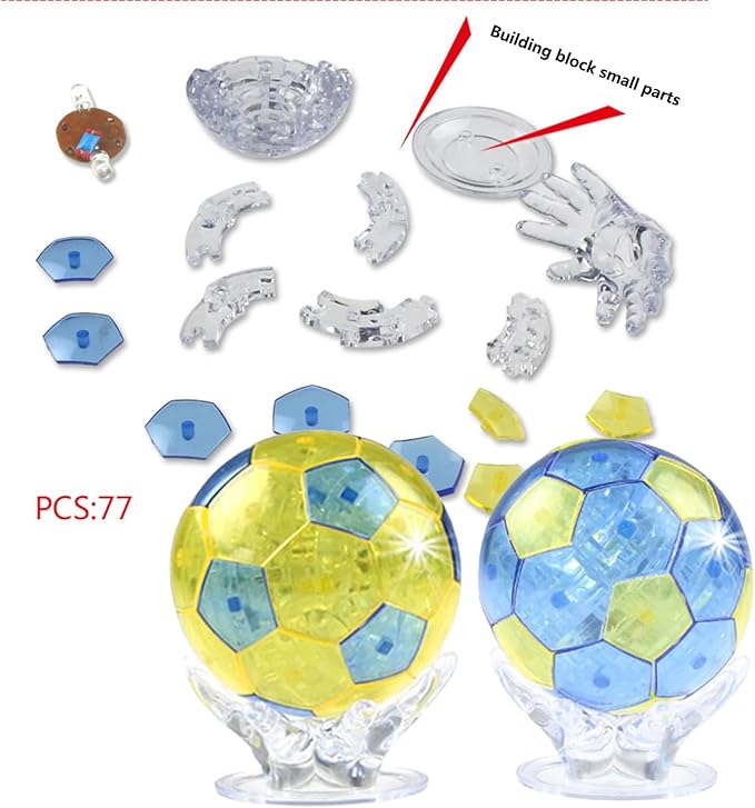 Crystal Puzzle 3D Soccer Ball – 76 Piece Medium Difficulty Brain Teaser Puzzle Gift