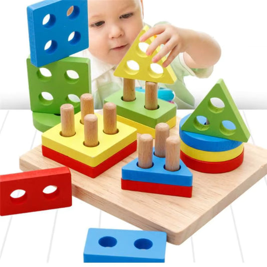 Montessori wooden shape sorting toy for toddlers
