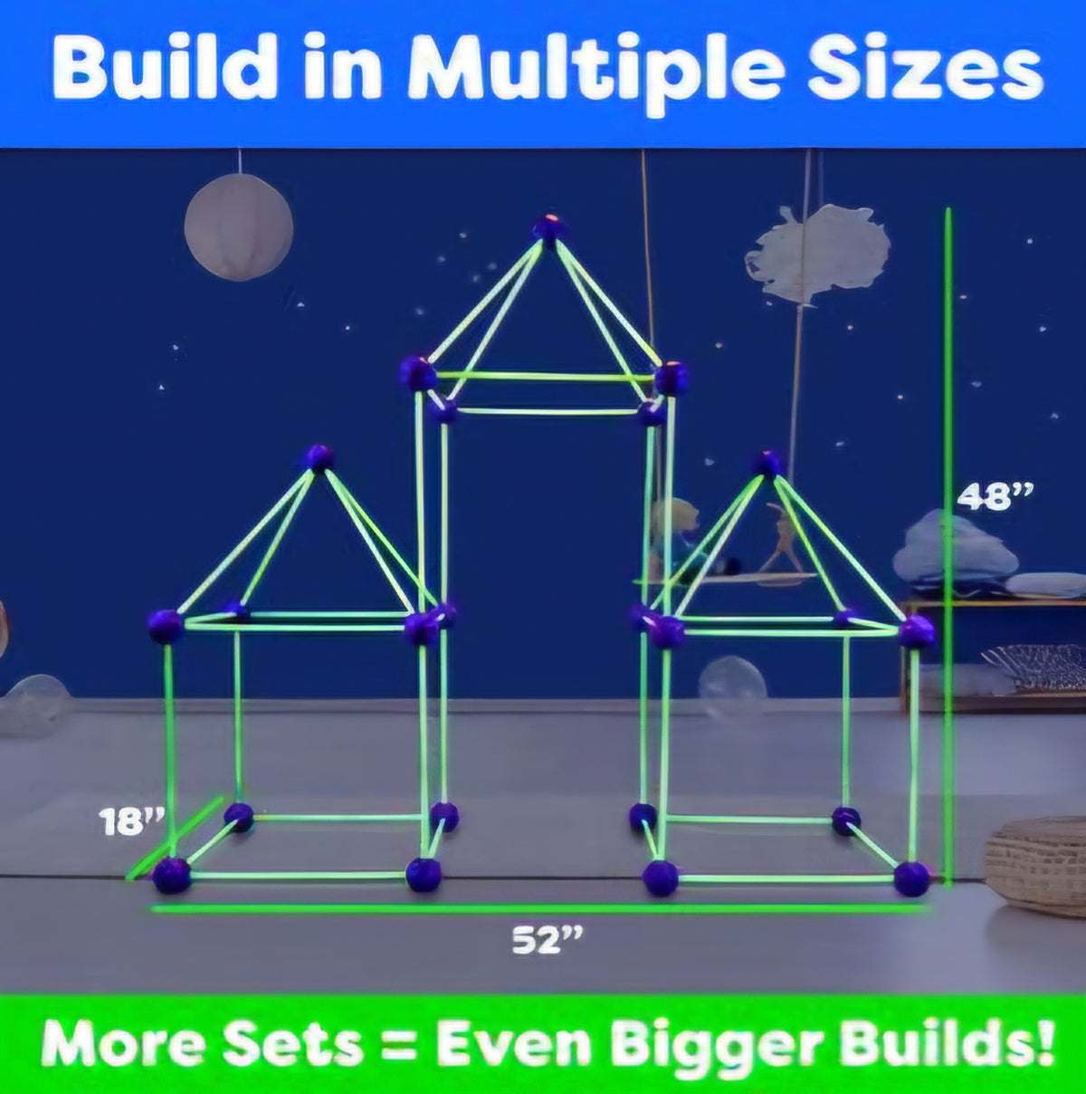 Glow-in-the-dark fort building kit for creative indoor and outdoor play