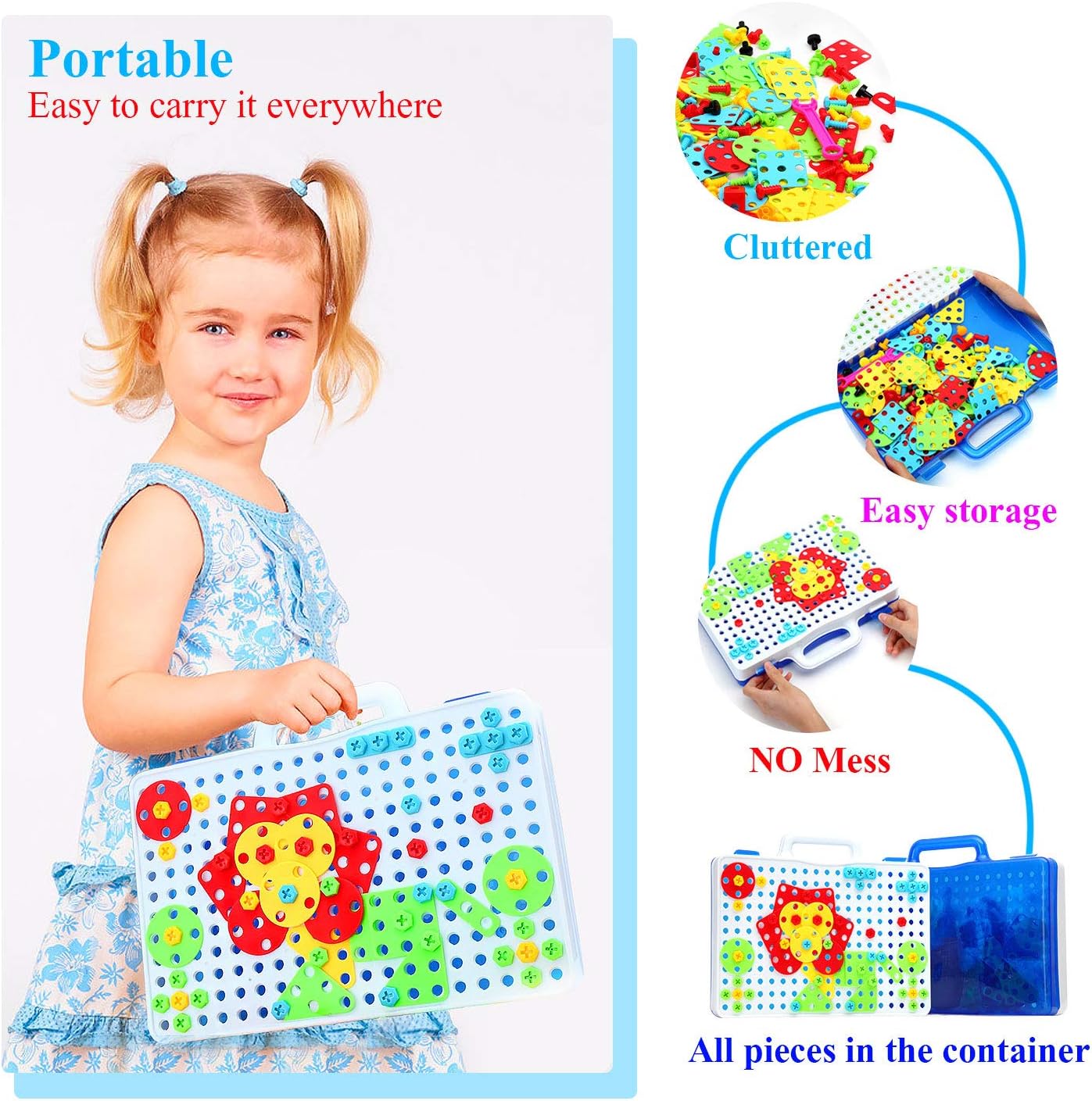Kids educational drill puzzle kit with colorful accessories
