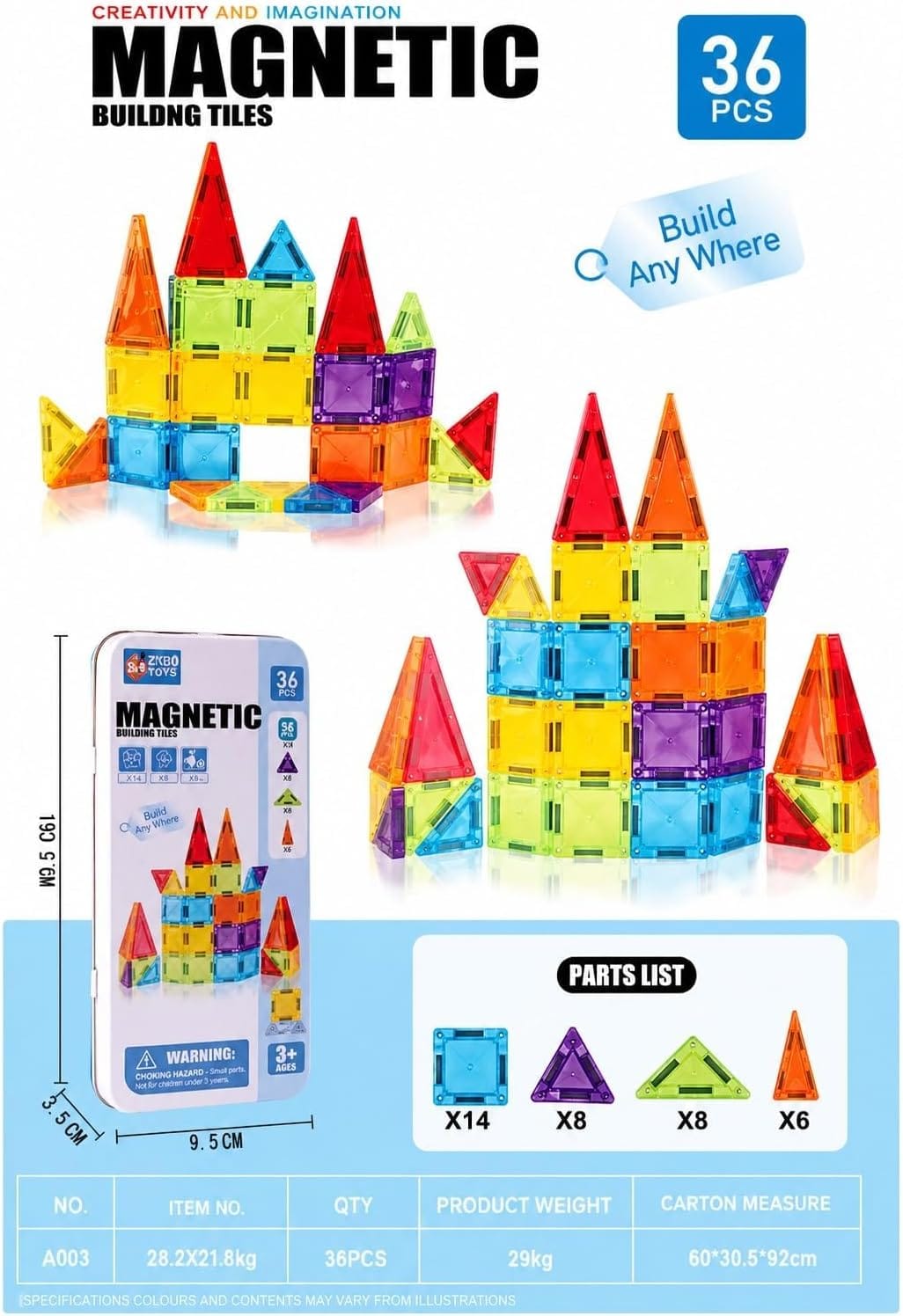 Magnetic Building Tiles 36 Piece Travel Set | 3+