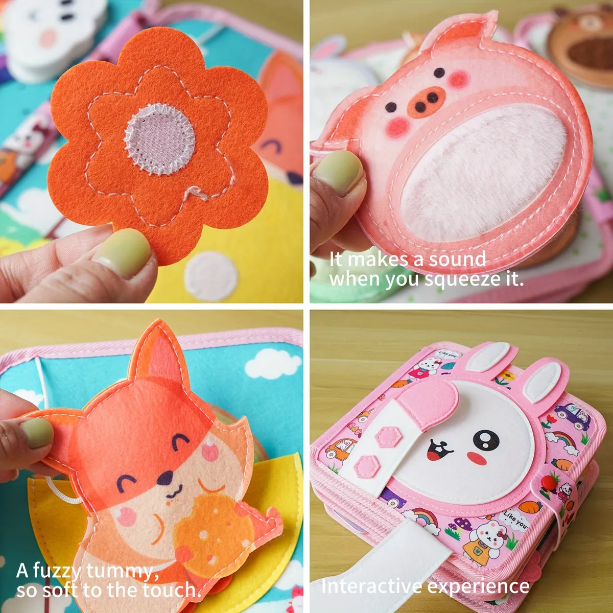 Montessori activity book with bunny designs and hands-on learning activities for toddlers.
