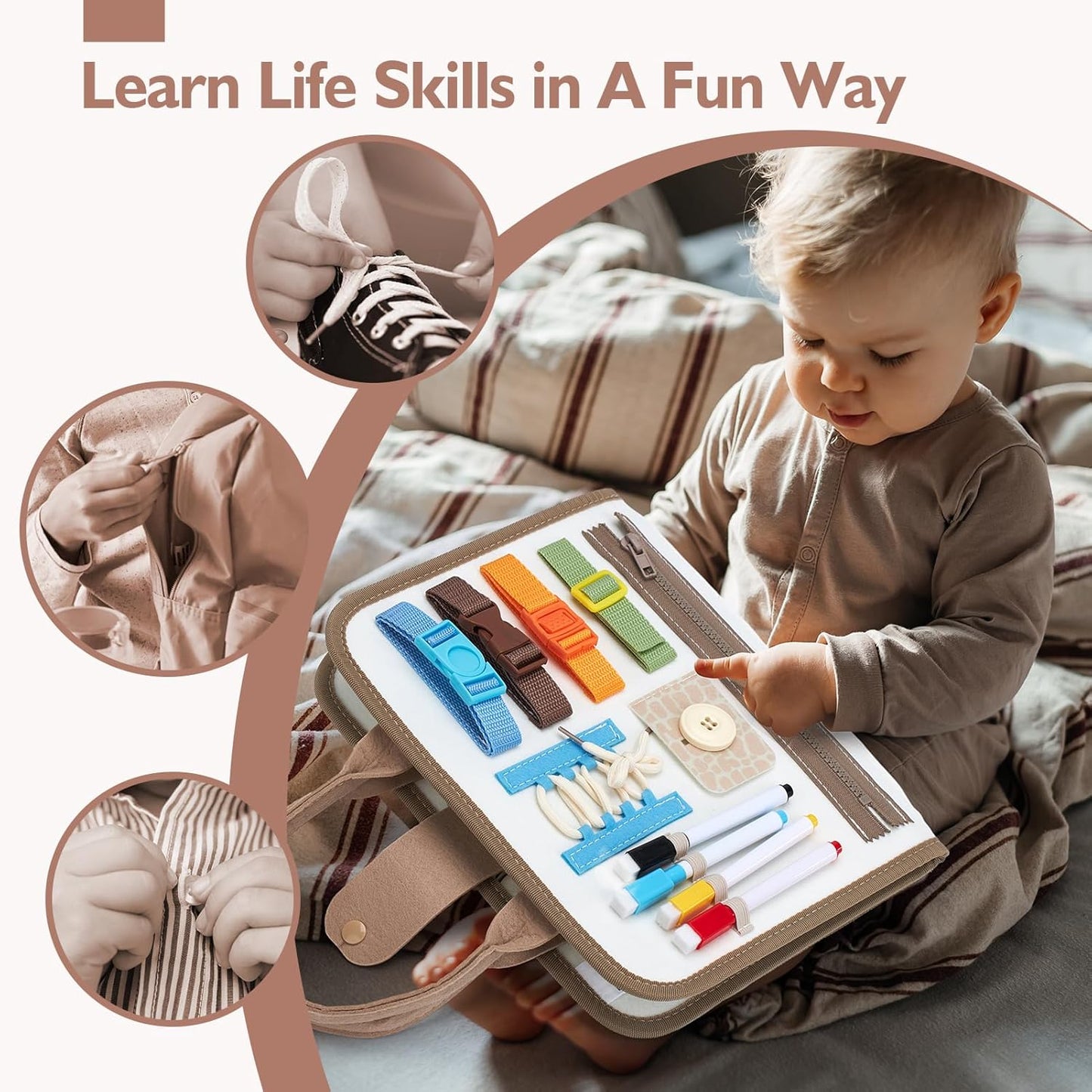 Dinosaur Busy Book for Kids – Montessori Learning Activity Book | Educational Toddler Toy | Fine Motor Skills & Early Learning