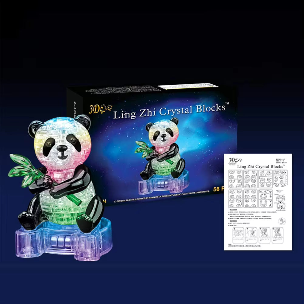 Crystal Puzzle 3D Panda Light-Up – 58 Piece Easy Brain Teaser Puzzle Gift