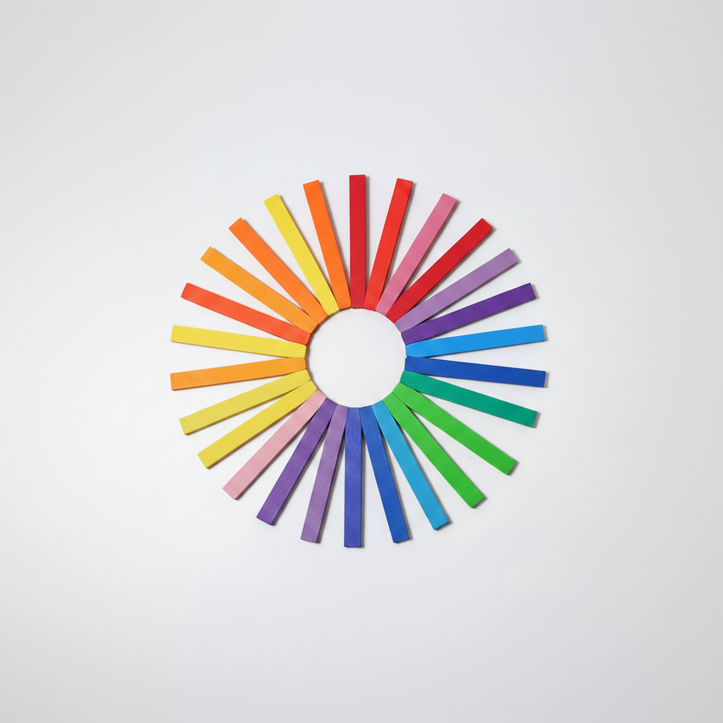 Colorful paper strips arranged in a circular pattern on a white background