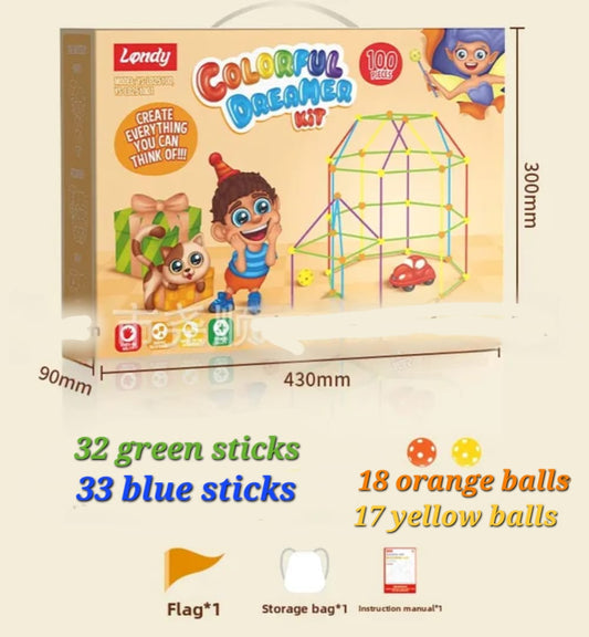 DIY Building Kit 100pcs – DIY Construction Fort and Play Tent for Kids