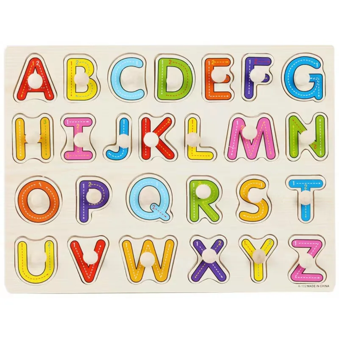 Alphabet Peg Board Puzzle – Wooden Educational Alphabet Puzzle for Kids