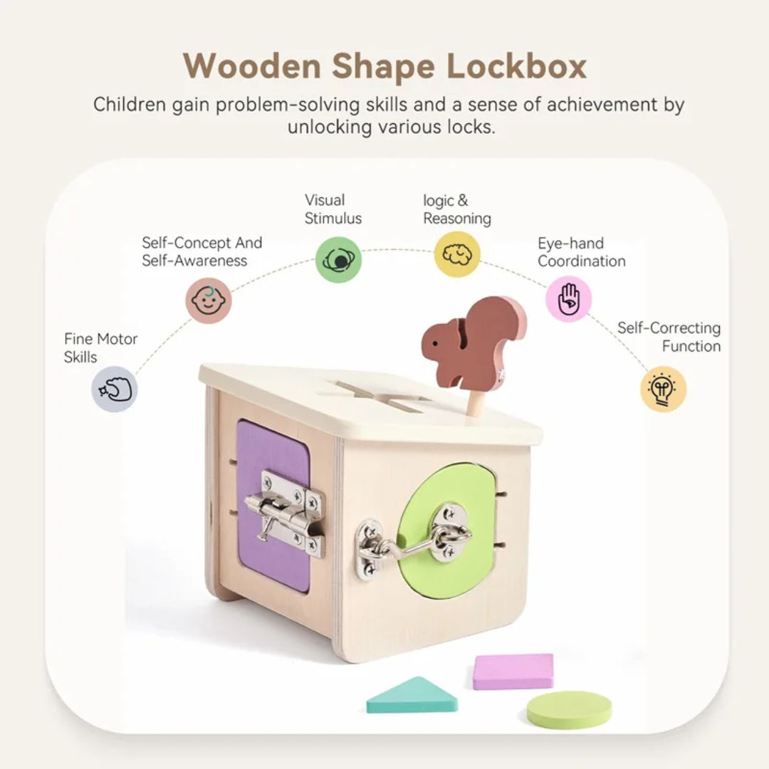 Lock Pin Toy Montessori Wooden Lock Box Toy – Educational Fine Motor Skills Game fo ...