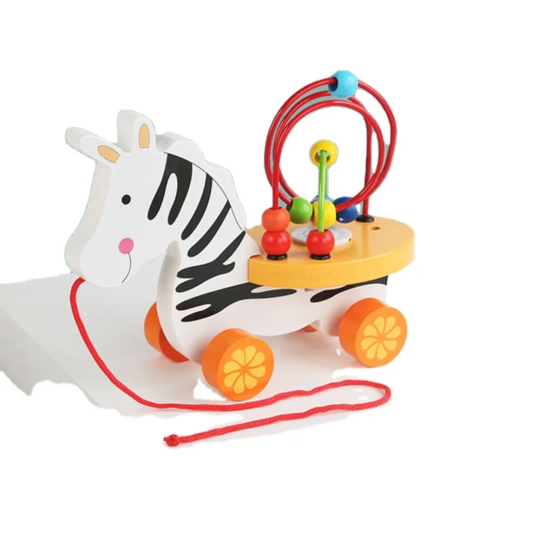 Wooden Zebra Pull Along Toy with Bead Maze