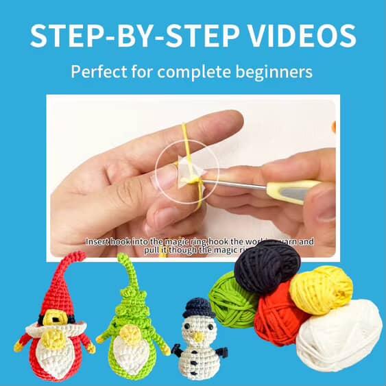 DIY Crochet Kit for Kids & Beginners – Christmas Doll Making Set with Yarn, Hooks, & Pattern Booklet | Perfect Gift for Creative Play