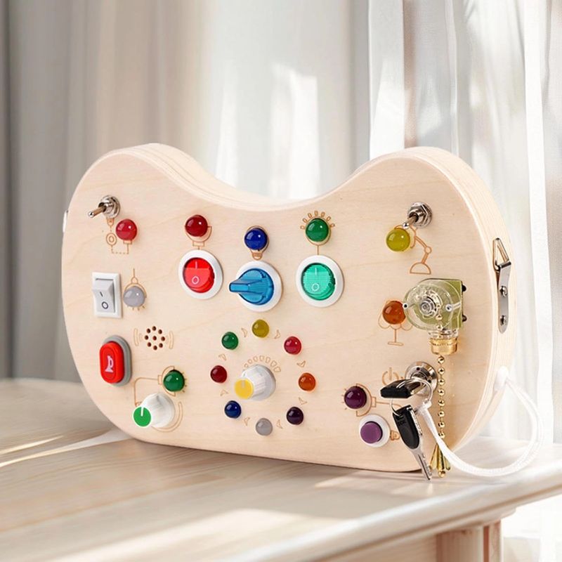 Caryon Montessori Busy Board for Toddlers – LED Lights & Interactive Learning Toy