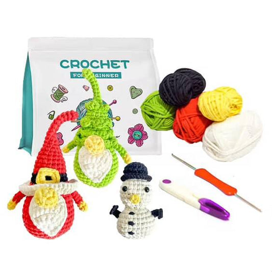 DIY Crochet Kit for Kids & Beginners – Christmas Doll Making Set with Yarn, Hooks, & Pattern Booklet | Perfect Gift for Creative Play