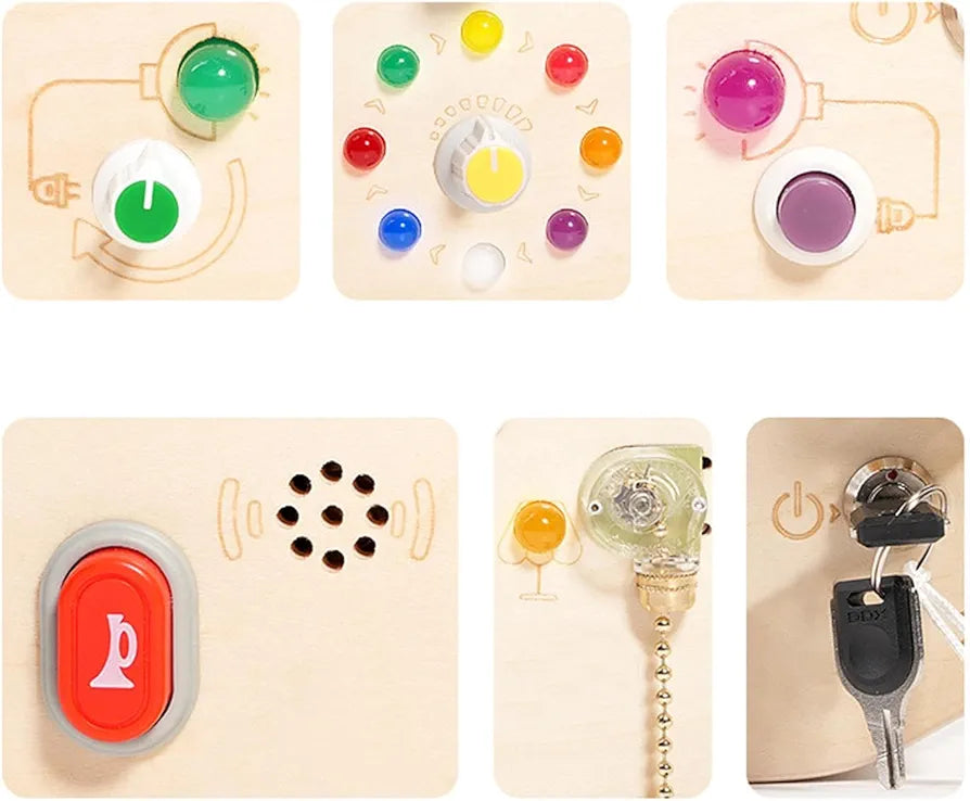 Caryon Montessori Busy Board for Toddlers – LED Lights & Interactive Learning Toy