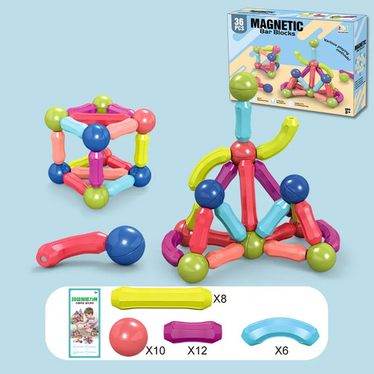 64-Piece Magnetic Building Blocks Set - Magnetic Bars and Balls Construction Toy for Kids