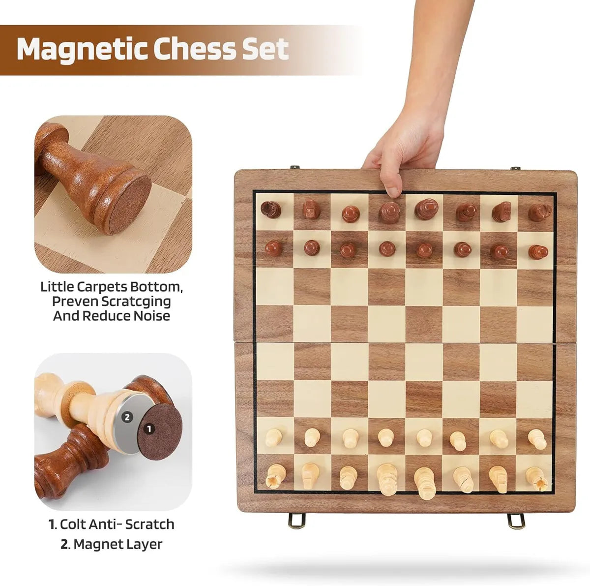 Wooden Chess & Checkers Magnetic Board - Classic Strategy & Fun in a Gift Box