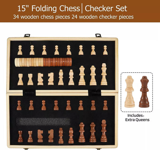 Wooden Chess & Checkers Magnetic Board - Classic Strategy & Fun in a Gift Box