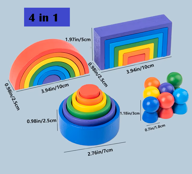 Wooden Rainbow Stacker Nesting Puzzle Blocks – 27 Pieces Montessori Toy for Kids - Small version