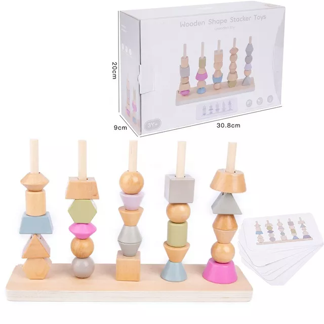 Wooden Color & Shape stacking Toy - Pattern Making Toy - Stacking Tower Toy