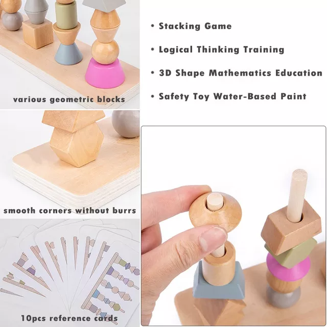 Wooden Color & Shape stacking Toy - Pattern Making Toy - Stacking Tower Toy