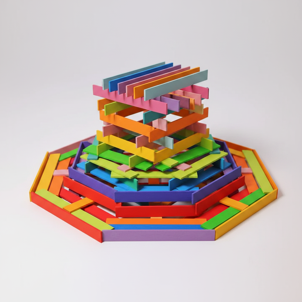 Colorful wooden block puzzle on a white background