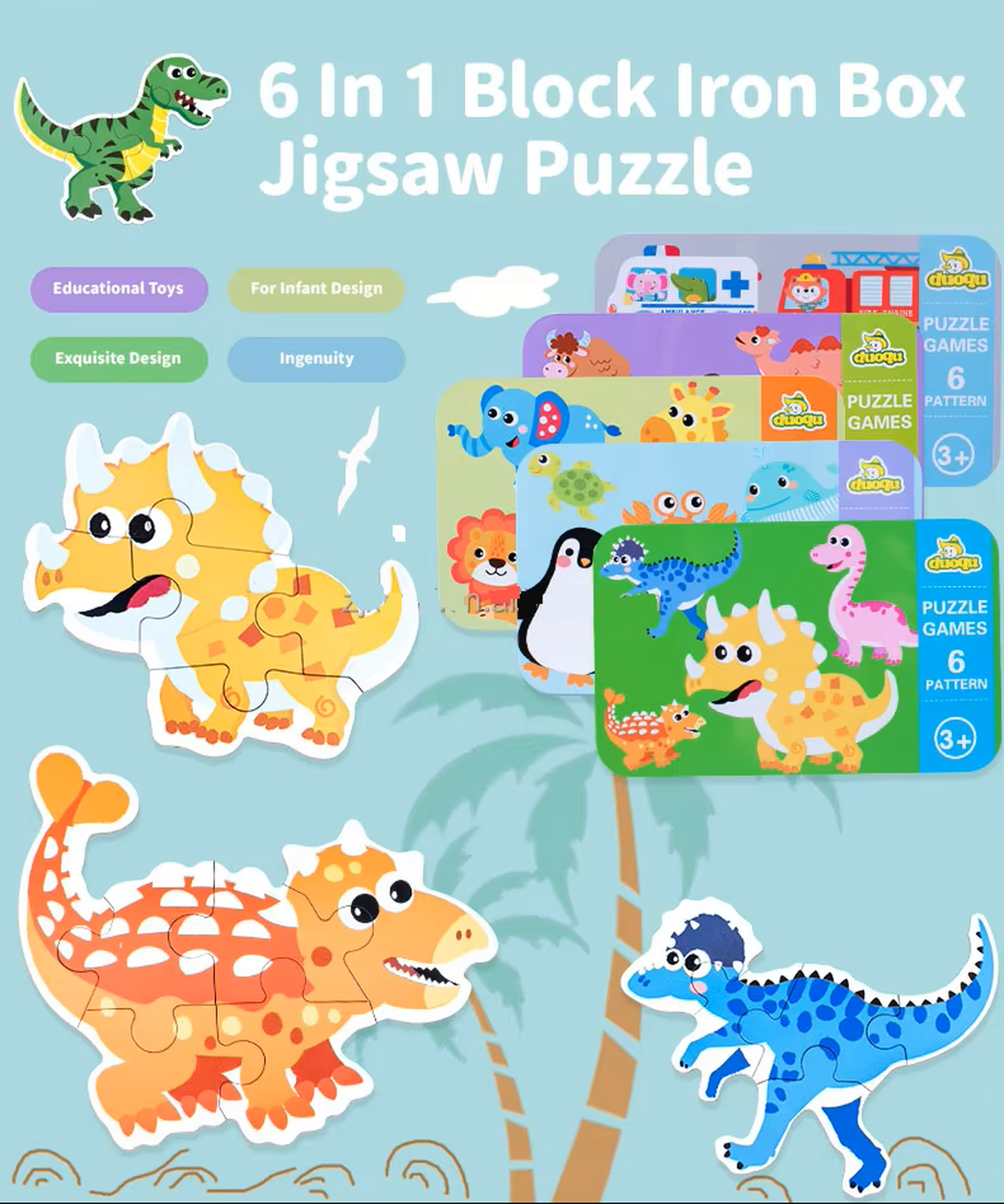 Dinosaur family puzzle in a box – cute dinosaur jigsaw puzzle toy for toddlers and preschoolers by ToyTribe

