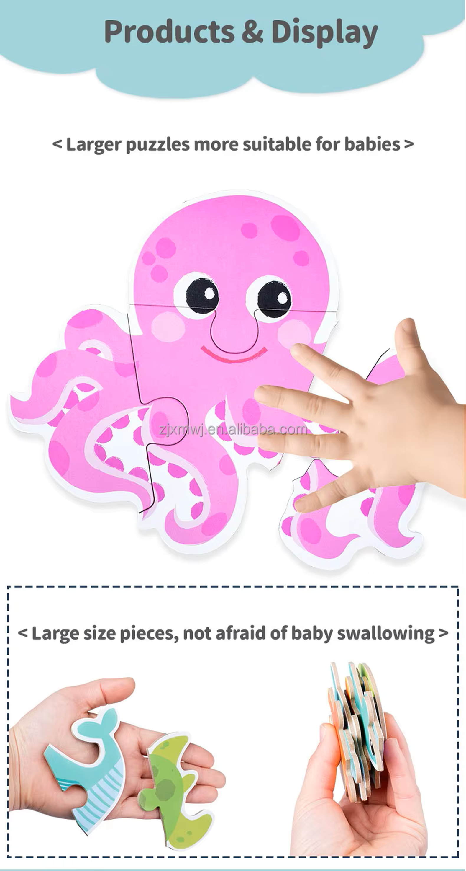 Large puzzle pieces safe for toddlers – octopus puzzle display from ToyTribe puzzle in a box collection
