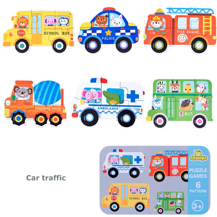 Traffic puzzle in a box – cars, buses and vehicle puzzle toy for toddlers and preschool learning by ToyTribe
