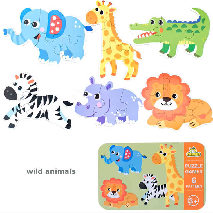 Wild animals puzzle in a box – lion, zebra, giraffe and jungle animals jigsaw toy for preschool kids by ToyTribe
