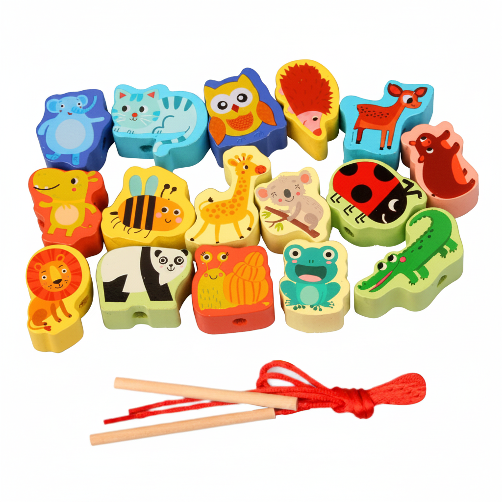 Wooden Animal Lacing Beads – Montessori Fine Motor Skills Toy