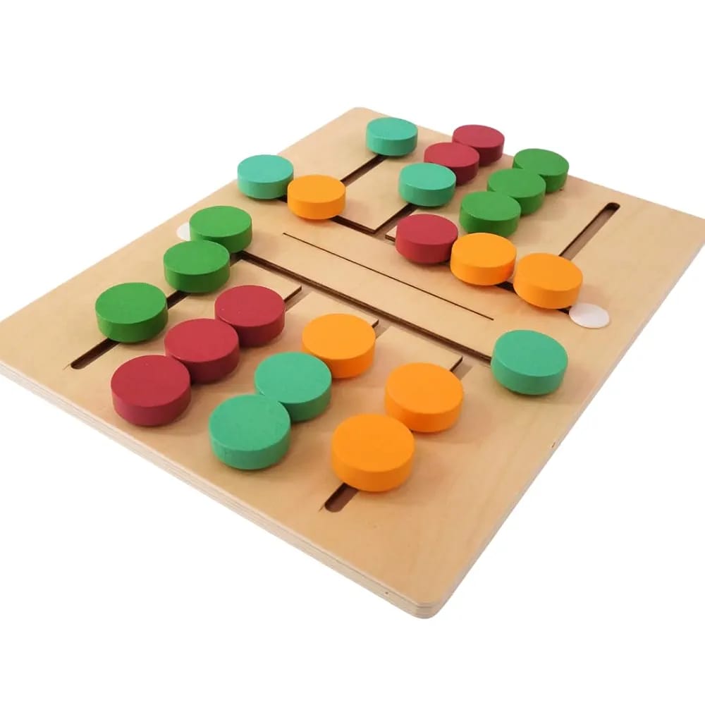 Educational wooden puzzle for preschoolers – Montessori color and logic learning board by Toy Tribe NZ.
