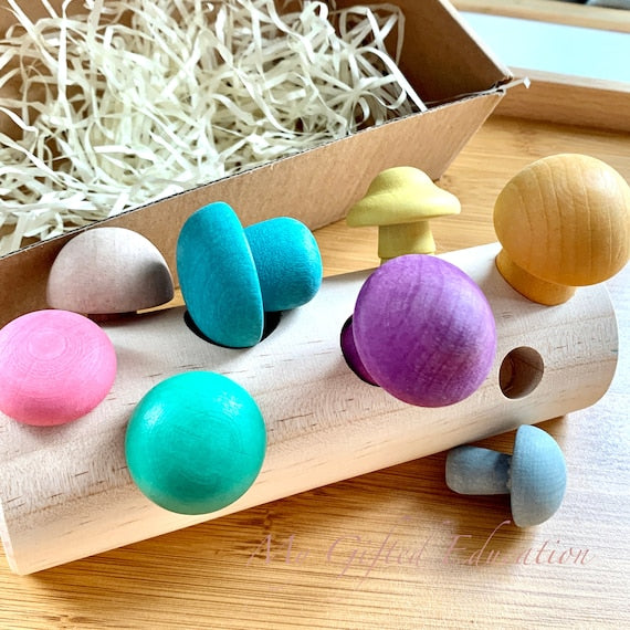 Wooden Mushroom Sorting Toy – Montessori-Inspired Educational Playset