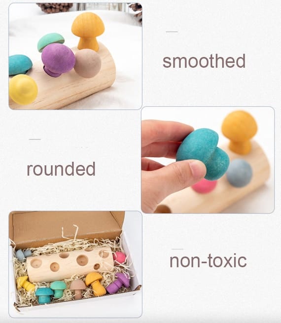 Wooden Mushroom Sorting Toy – Montessori-Inspired Educational Playset