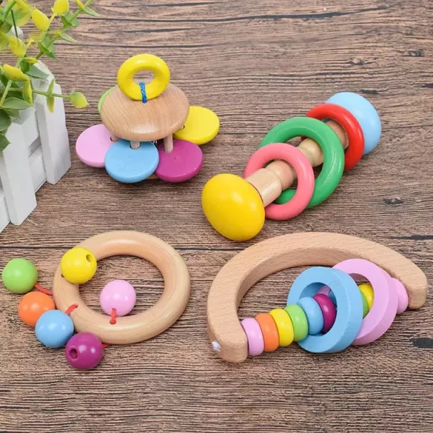 Wooden Musical Rattles 5pcs/ Pack