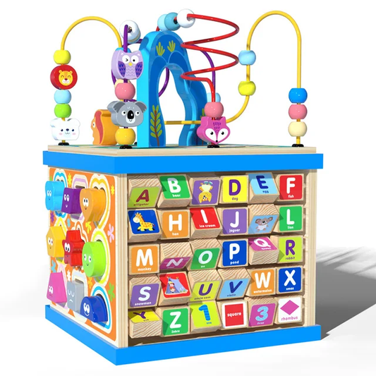 Activity Station – Multipurpose Wooden Activity Cube for Toddlers