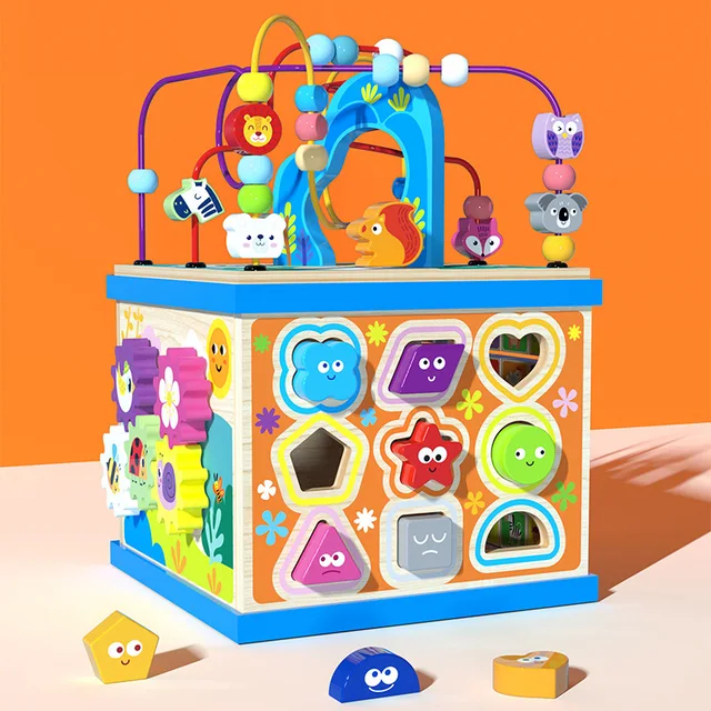 Activity Station – Multipurpose Wooden Activity Cube for Toddlers