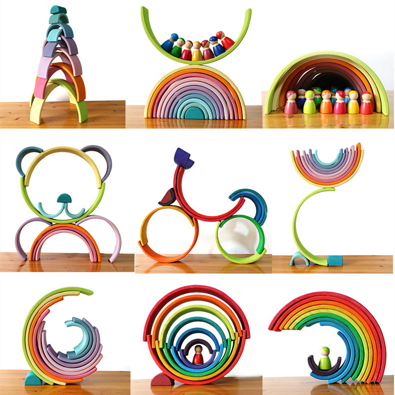 Large Wooden Rainbow Stacker – Montessori Eco-Friendly Toy for Toddlers & Kids 12pcs