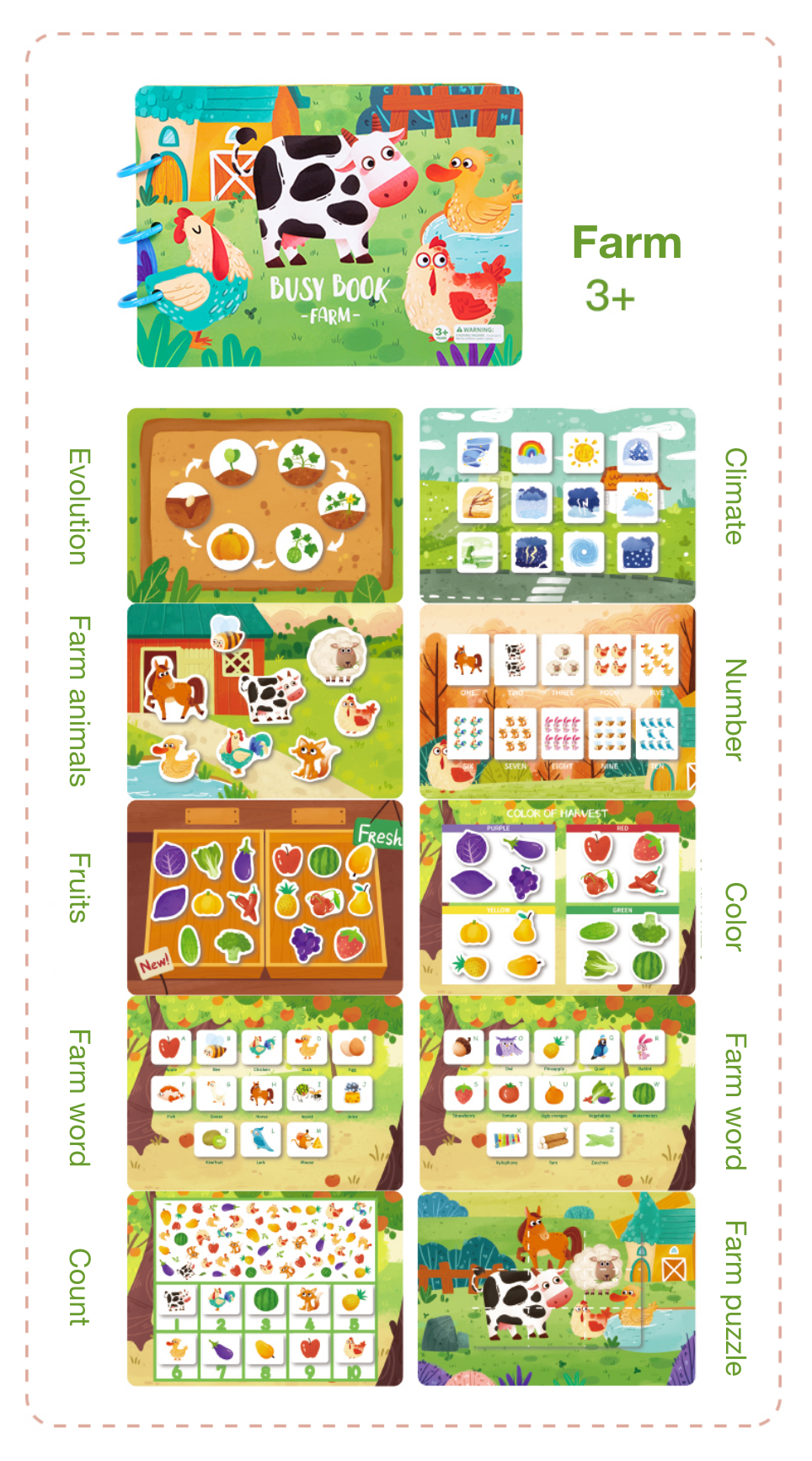 Montessori Busy Book - Toddler Activity Book - Farm Animal Theme