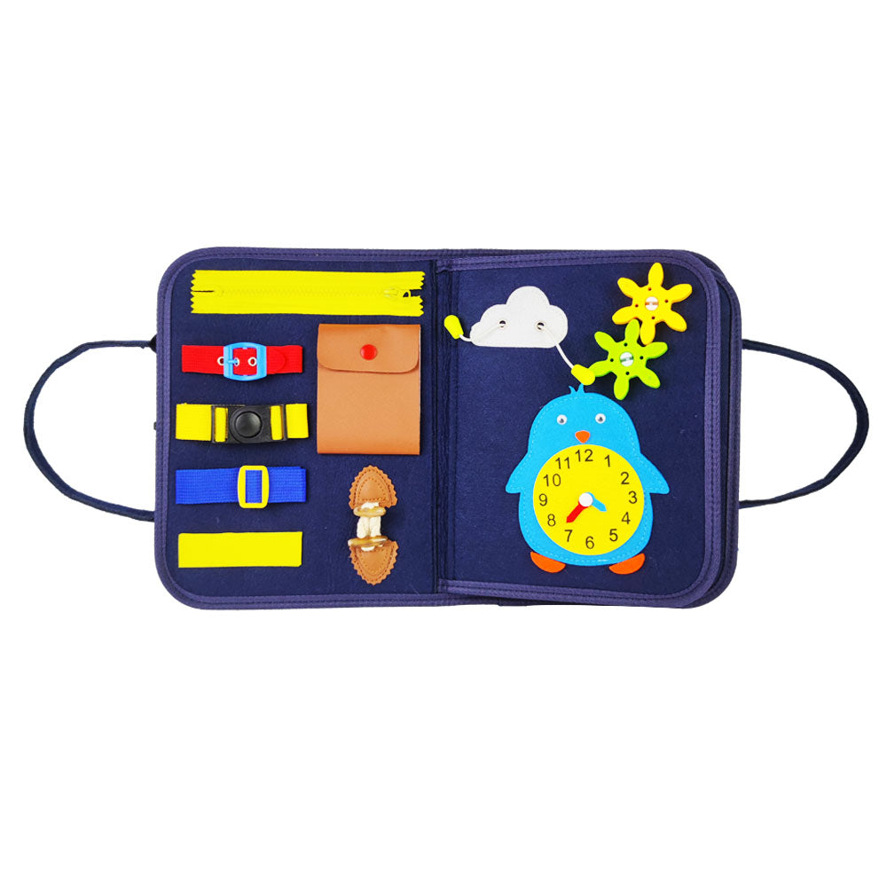 Montessori Felt Busy Book - Quiet Book - Blue & Dinosaur theme